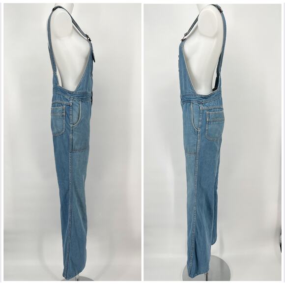 Vintage 70s Moods by JCP Denim Overalls Bib Flared Womens 32 Button Front Unisex - Picture 2 of 12